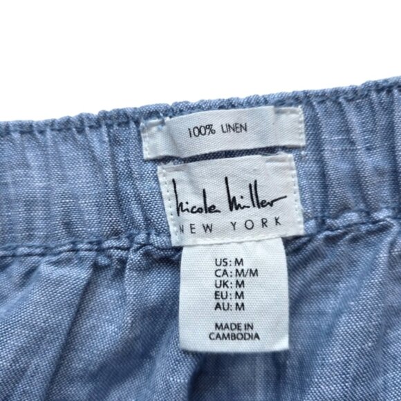 Nicole Miller Blue Linen High Waist Cropped Pants Medium - Picture 6 of 7